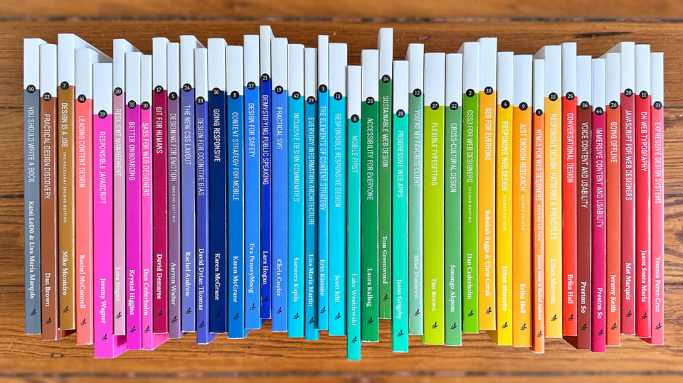 La raccolta dei libri pubblicati dalla casa editrice A Book Apart