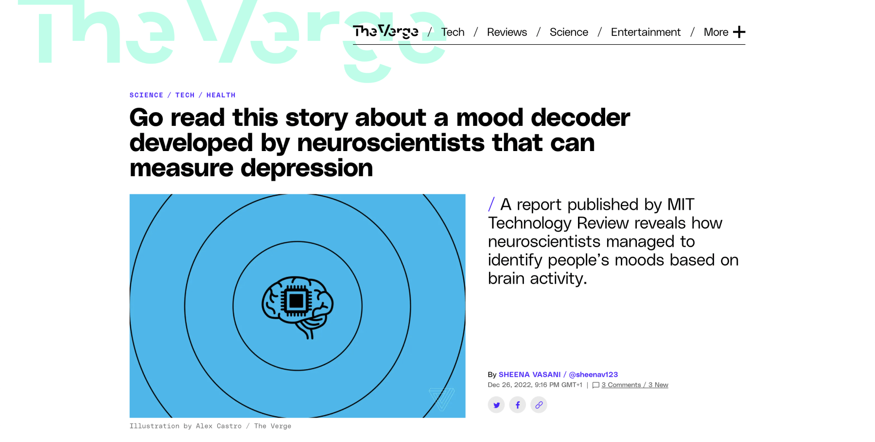 Variante di intestazione articolo di The Verge