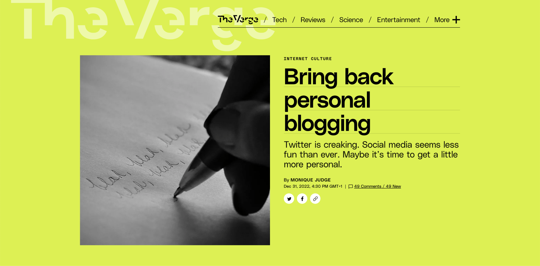 Altra variante di intestazione articolo di The Verge