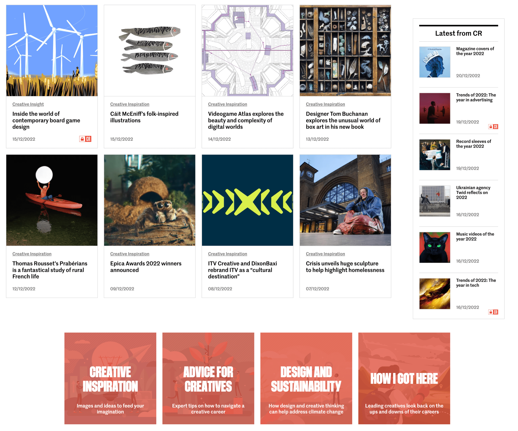 Diversi tipi di card utilizzati dalla rivista Creative Review