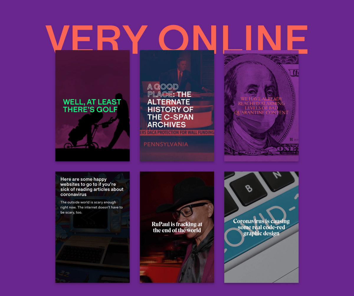 Card della rivista The Outline ispirate alle app social